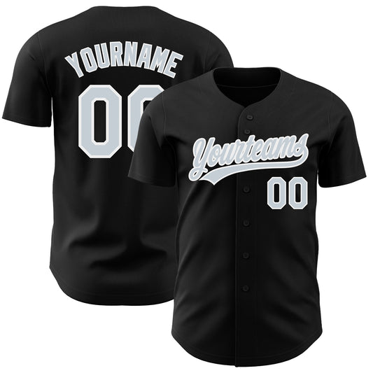 Custom Black Silver-White Authentic Baseball Jersey - Sky-Custom