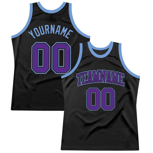 Custom Black Purple-Light Blue Authentic Throwback Basketball Jersey - Sky-Custom