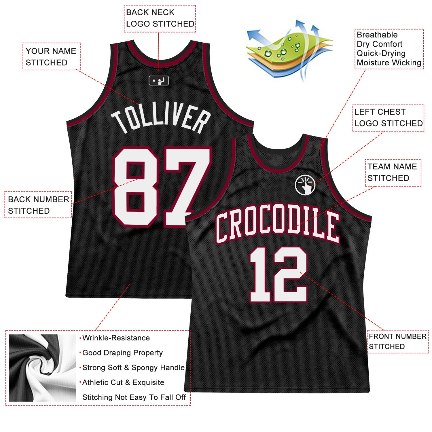 Custom Black White-Maroon Authentic Throwback Basketball Jersey - Sky-Custom