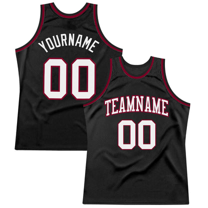 Custom Black White-Maroon Authentic Throwback Basketball Jersey - Sky-Custom