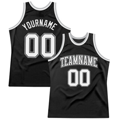 Custom Black White-Gray Authentic Throwback Basketball Jersey - Sky-Custom