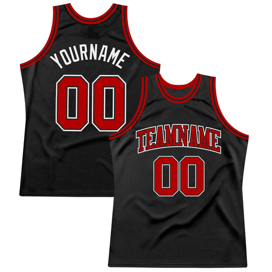 Custom Black Red-White Authentic Throwback Basketball Jersey - Sky-Custom