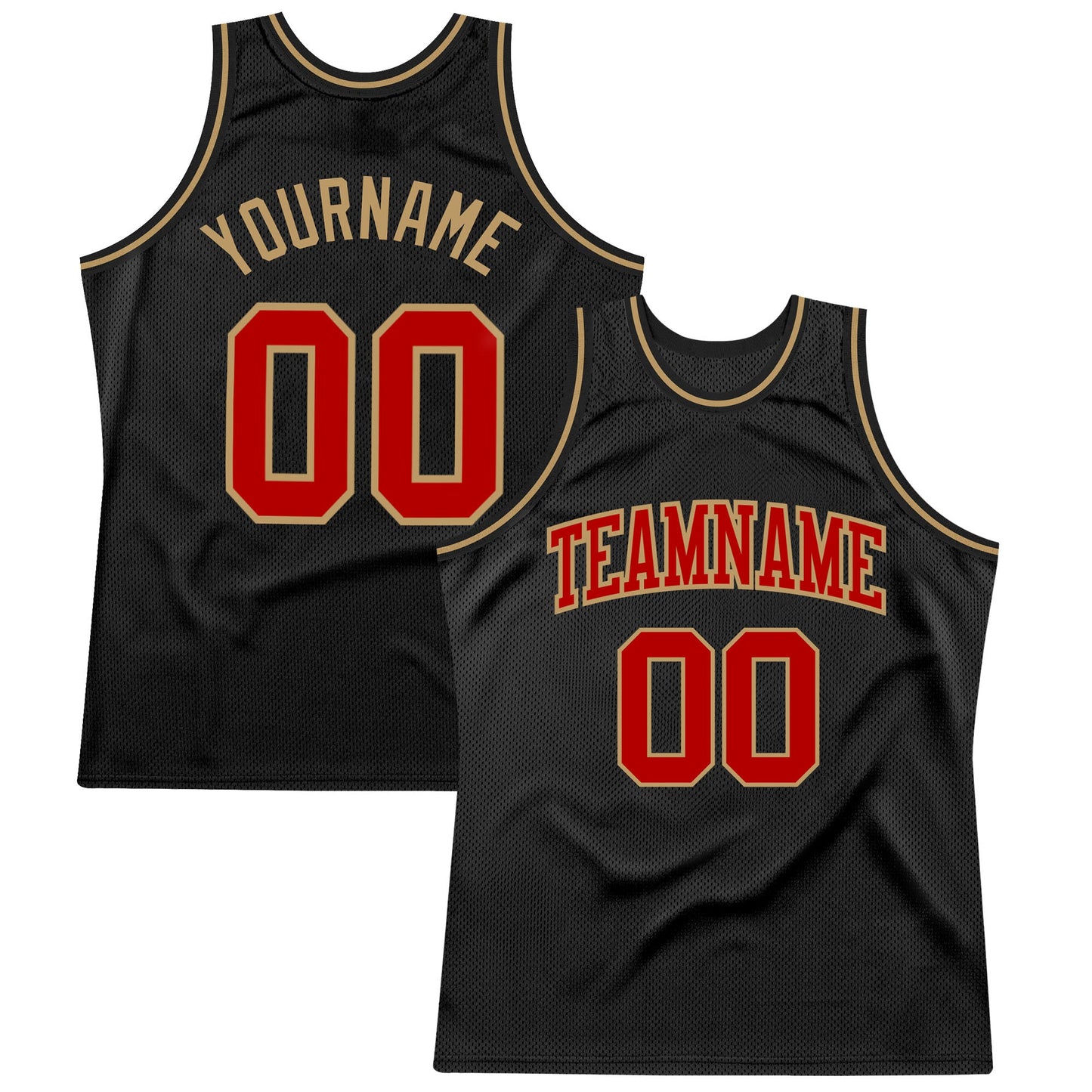 Custom Black Red-Old Gold Authentic Throwback Basketball Jersey - Sky-Custom