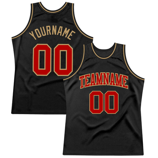 Custom Black Red-Old Gold Authentic Throwback Basketball Jersey - Sky-Custom