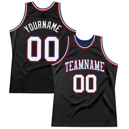 Custom Black White Royal-Red Authentic Throwback Basketball Jersey - Sky-Custom