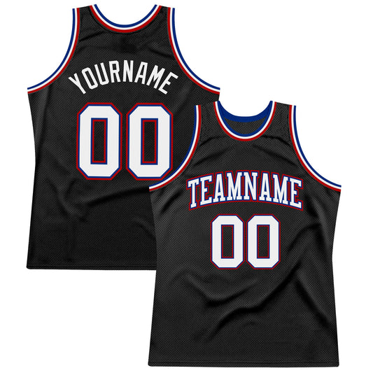 Custom Black White Royal-Red Authentic Throwback Basketball Jersey - Sky-Custom