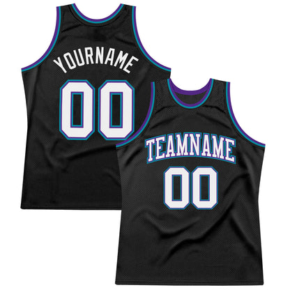 Custom Black White Purple-Teal Authentic Throwback Basketball Jersey - Sky-Custom