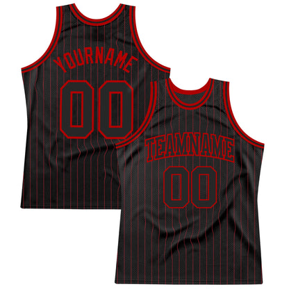 Custom Black Red Pinstripe Black-Red Authentic Basketball Jersey - Sky-Custom