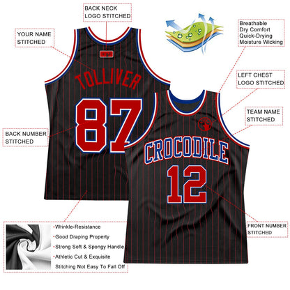 Custom Black Red Pinstripe Red-Royal Authentic Basketball Jersey - Sky-Custom