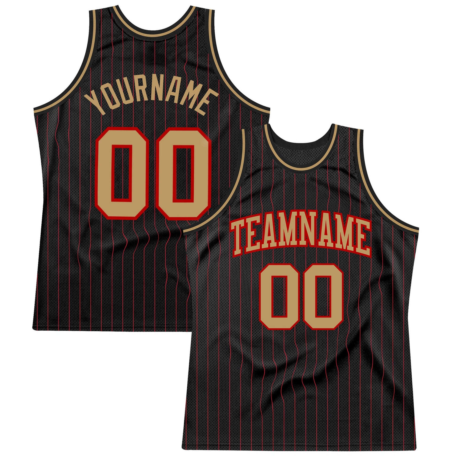 Custom Black Red Pinstripe Old Gold-Red Authentic Basketball Jersey - Sky-Custom