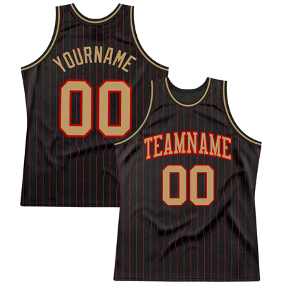 Custom Black Red Pinstripe Old Gold-Red Authentic Basketball Jersey - Sky-Custom