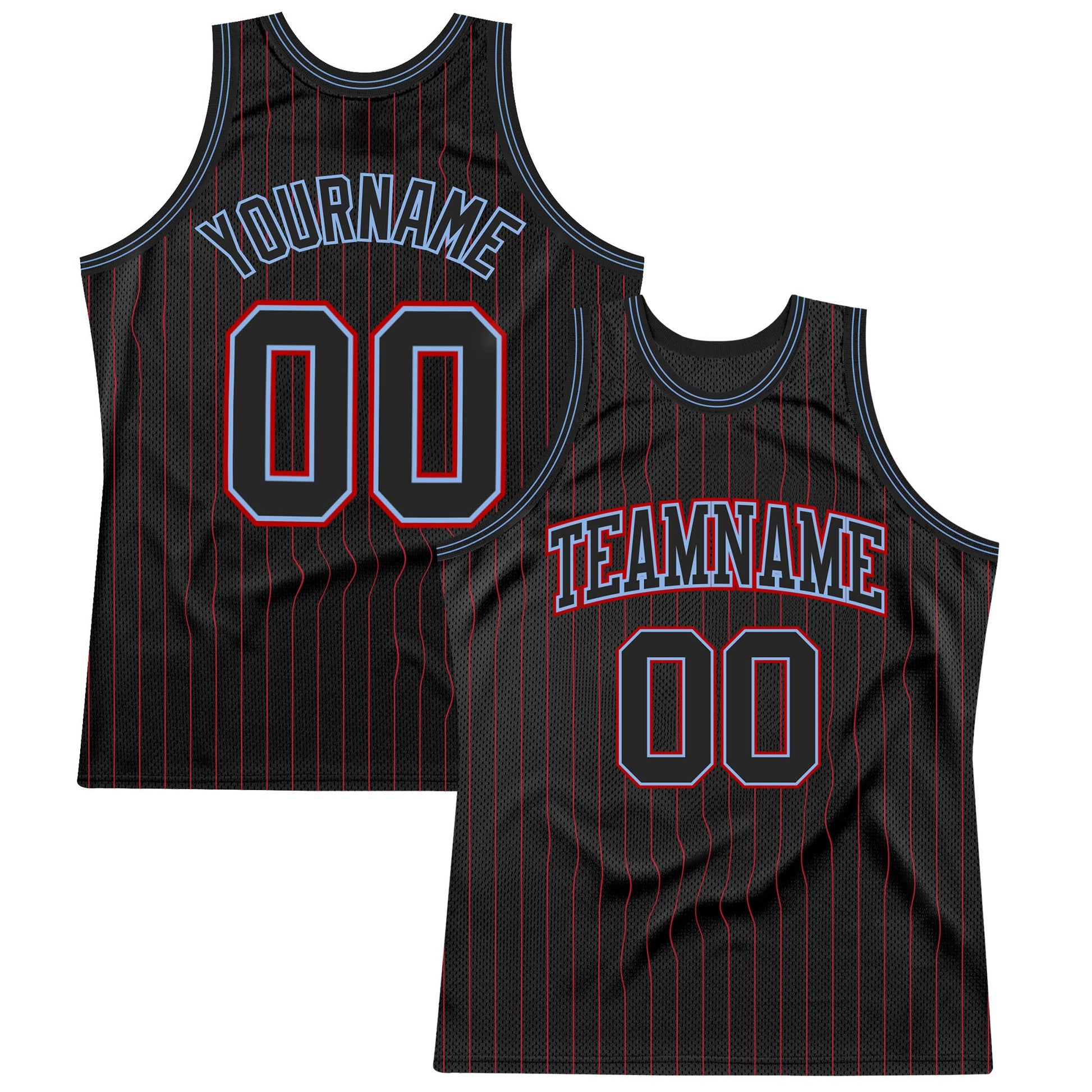 Custom Black Red Pinstripe Black Light Blue-Red Authentic Basketball Jersey - Sky-Custom