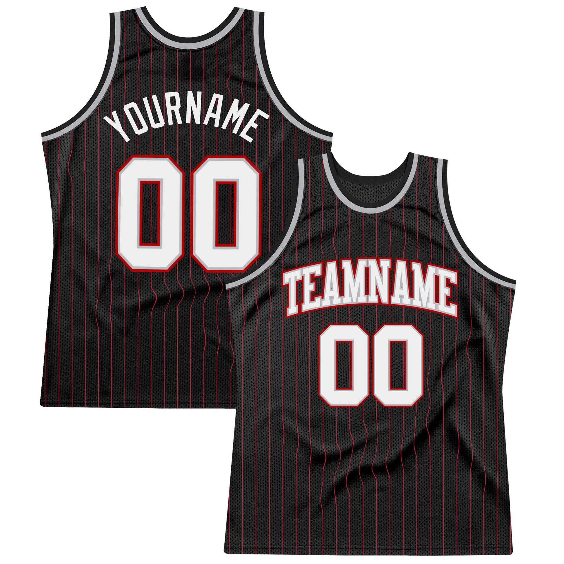 Custom Black Red Pinstripe White Gray-Red Authentic Basketball Jersey - Sky-Custom