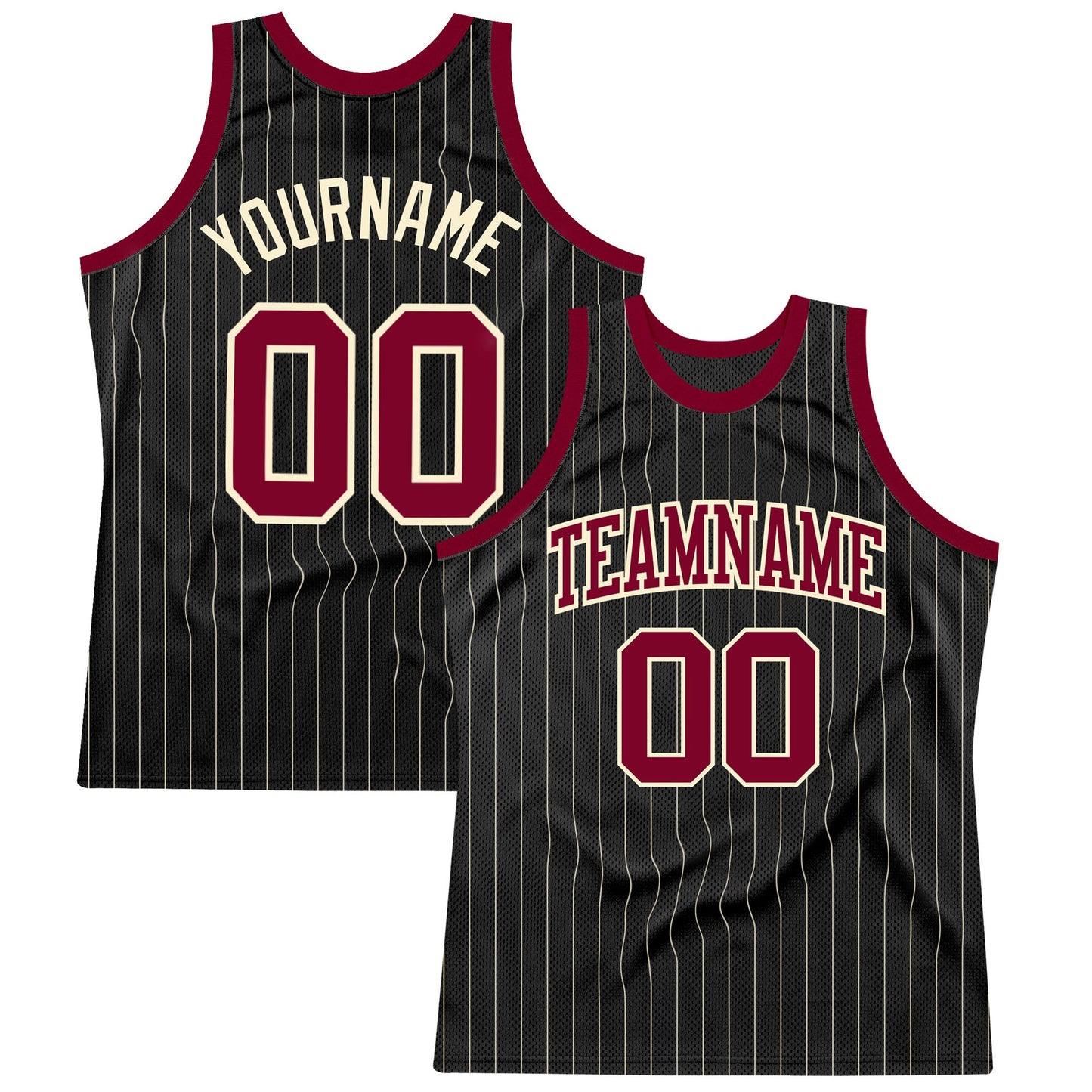Custom Black Cream Pinstripe Maroon-Cream Authentic Basketball Jersey - Sky-Custom