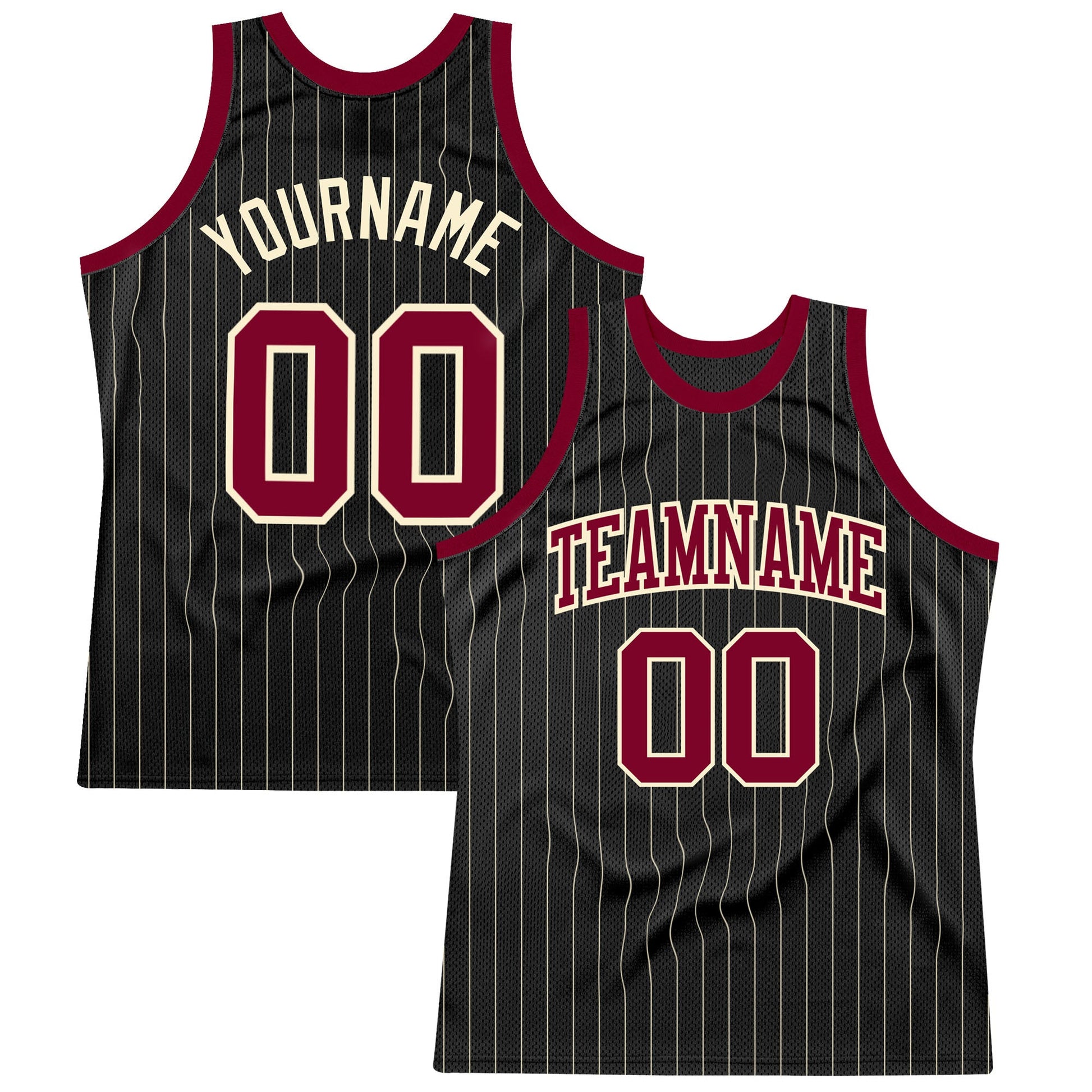 Custom Black Cream Pinstripe Maroon-Cream Authentic Basketball Jersey - Sky-Custom