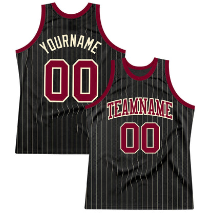 Custom Black Cream Pinstripe Maroon-Cream Authentic Basketball Jersey - Sky-Custom