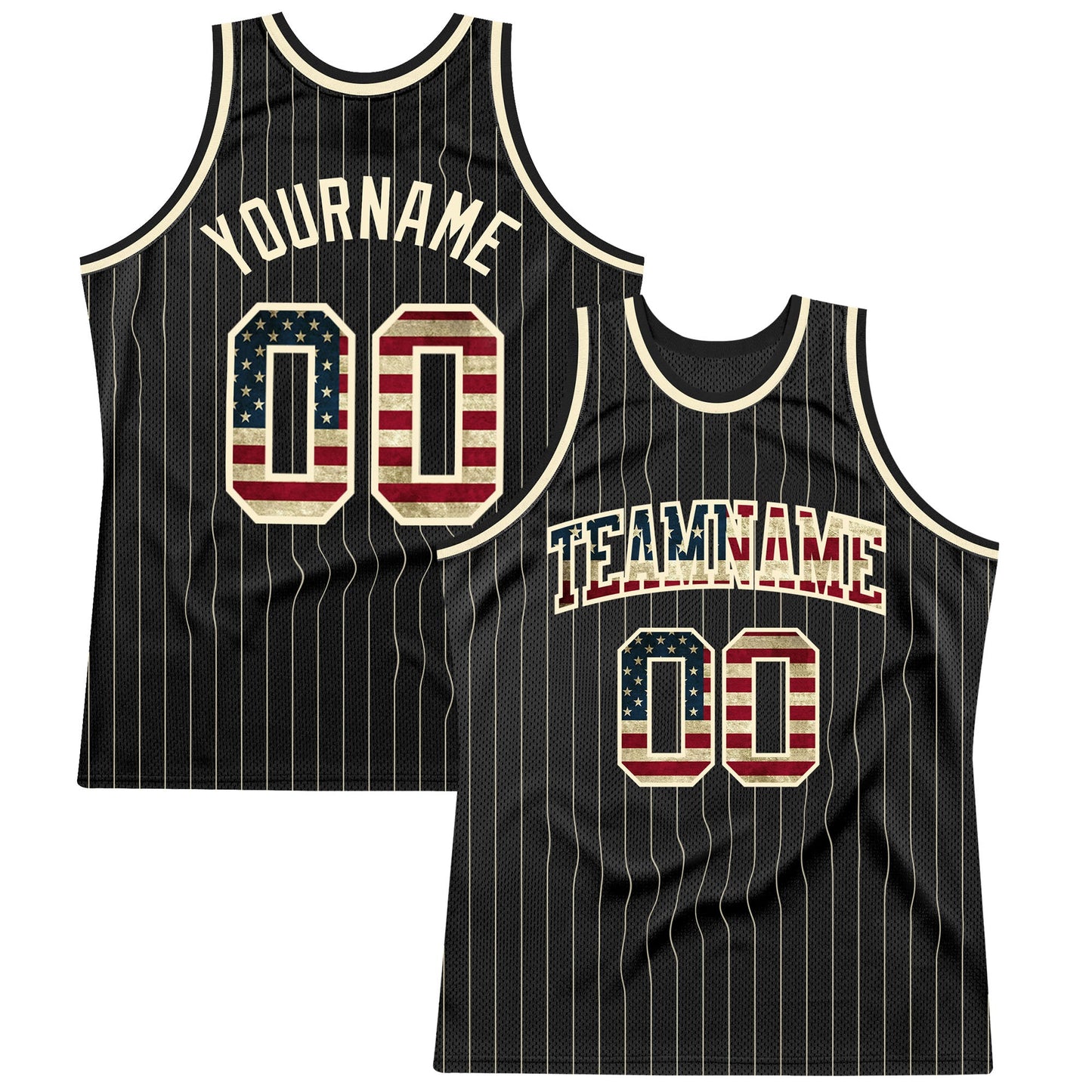 Custom Black Cream Pinstripe Vintage USA Flag-Cream Authentic Basketball Jersey - Sky-Custom