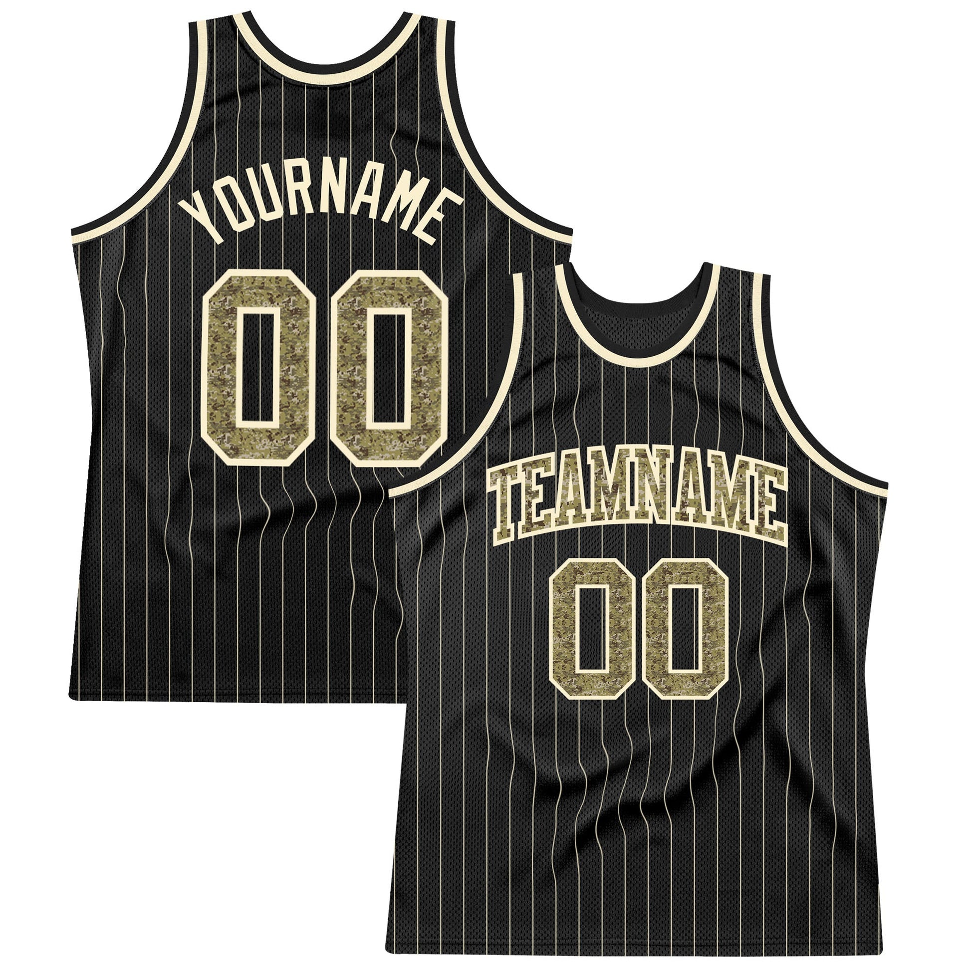 Custom Black Cream Pinstripe Camo-Cream Authentic Basketball Jersey - Sky-Custom