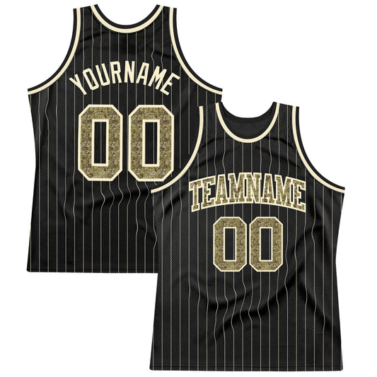 Custom Black Cream Pinstripe Camo-Cream Authentic Basketball Jersey - Sky-Custom