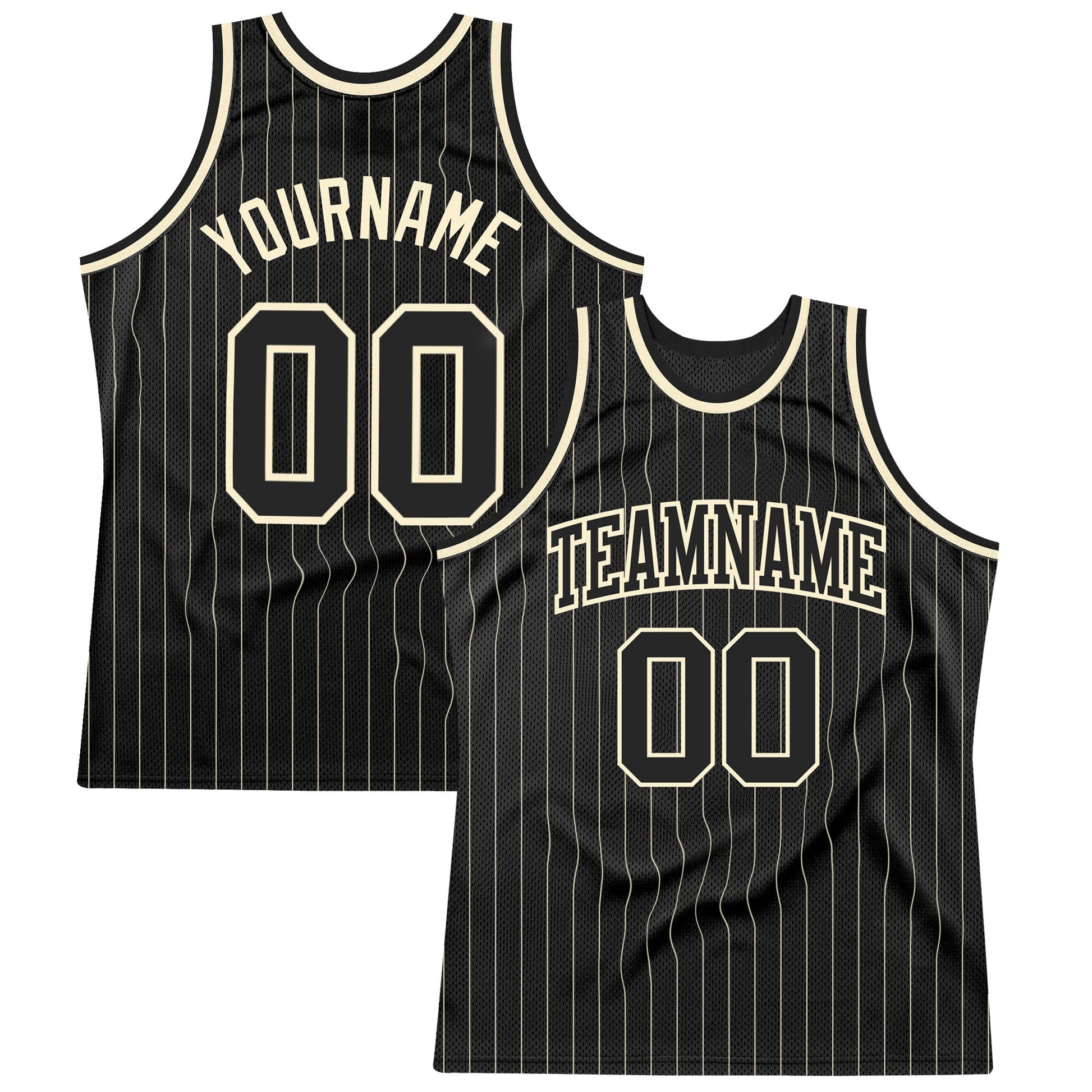 Custom Black Cream Pinstripe Black-Cream Authentic Basketball Jersey - Sky-Custom