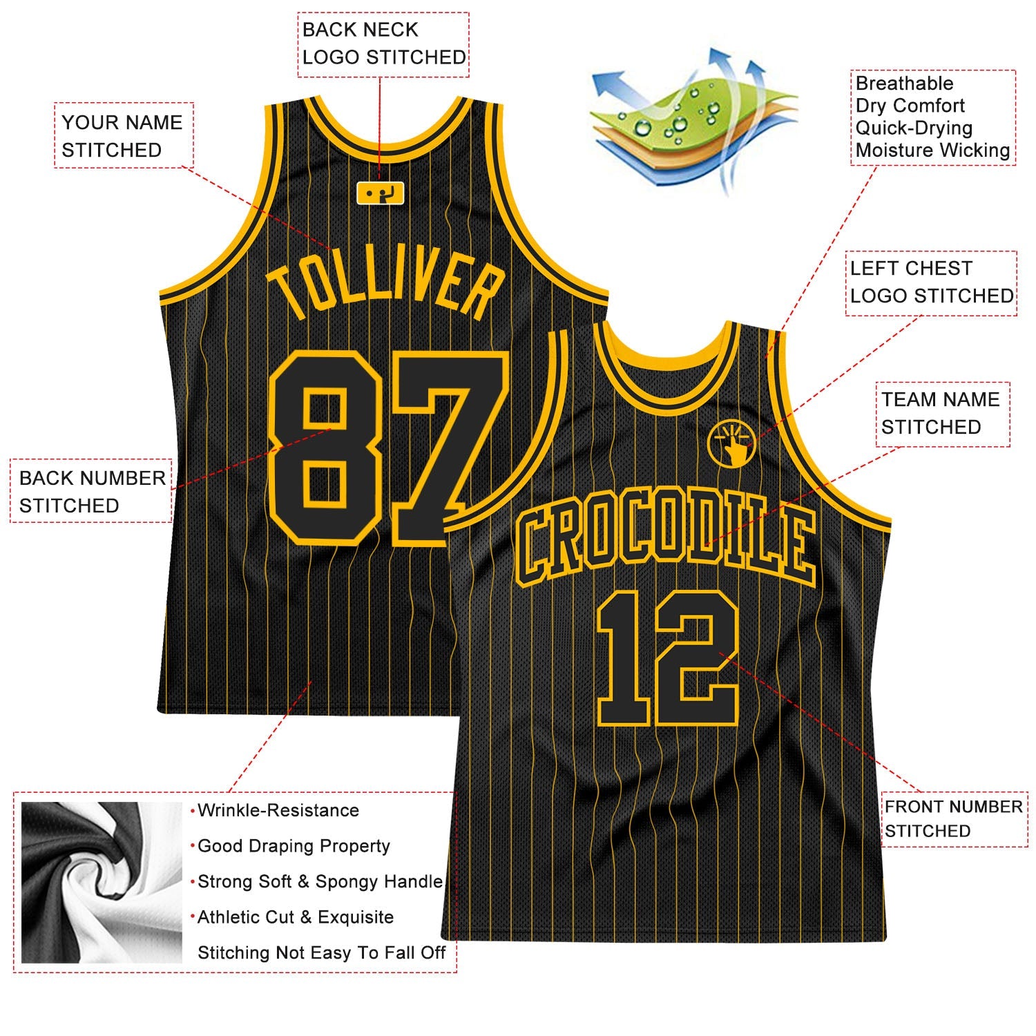 Custom Black Gold Pinstripe Black-Gold Authentic Basketball Jersey - Sky-Custom