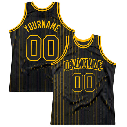Custom Black Gold Pinstripe Black-Gold Authentic Basketball Jersey - Sky-Custom