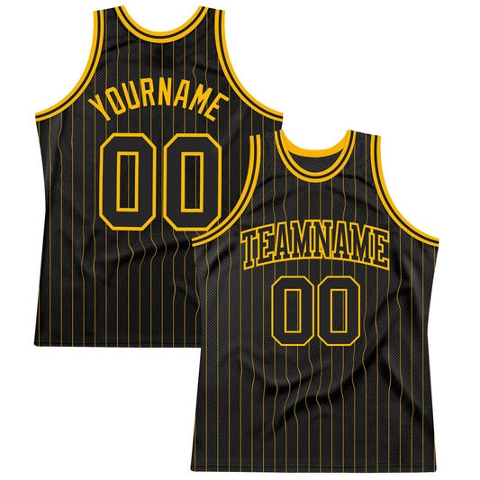 Custom Black Gold Pinstripe Black-Gold Authentic Basketball Jersey - Sky-Custom