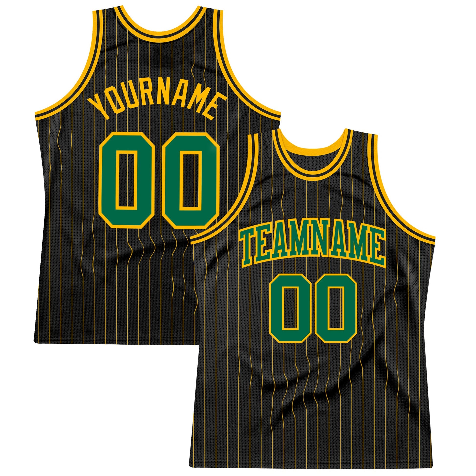 Custom Black Gold Pinstripe Kelly Green-Gold Authentic Basketball Jersey - Sky-Custom