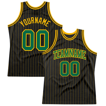 Custom Black Gold Pinstripe Kelly Green-Gold Authentic Basketball Jersey - Sky-Custom