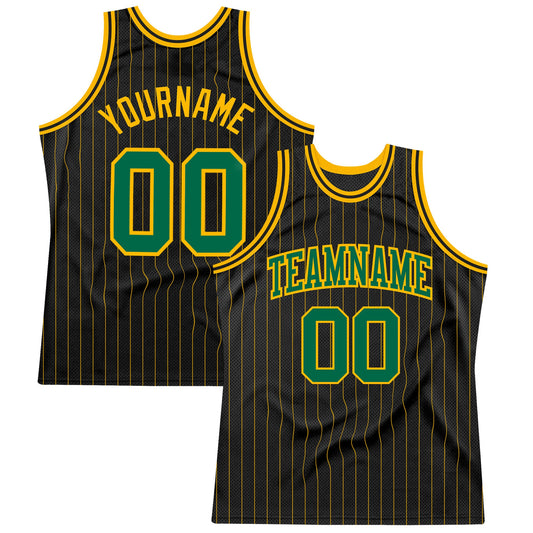 Custom Black Gold Pinstripe Kelly Green-Gold Authentic Basketball Jersey - Sky-Custom