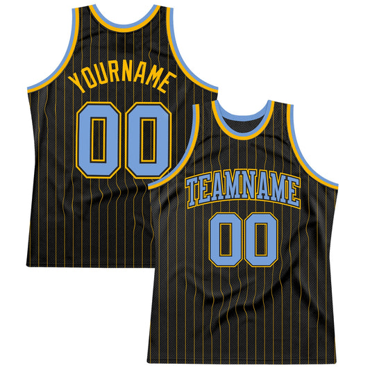 Custom Black Gold Pinstripe Light Blue-Gold Authentic Basketball Jersey - Sky-Custom
