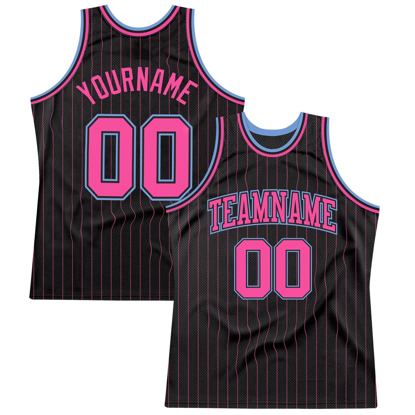 Custom Black Pink Pinstripe Pink-Light Blue Authentic Basketball Jersey - Sky-Custom