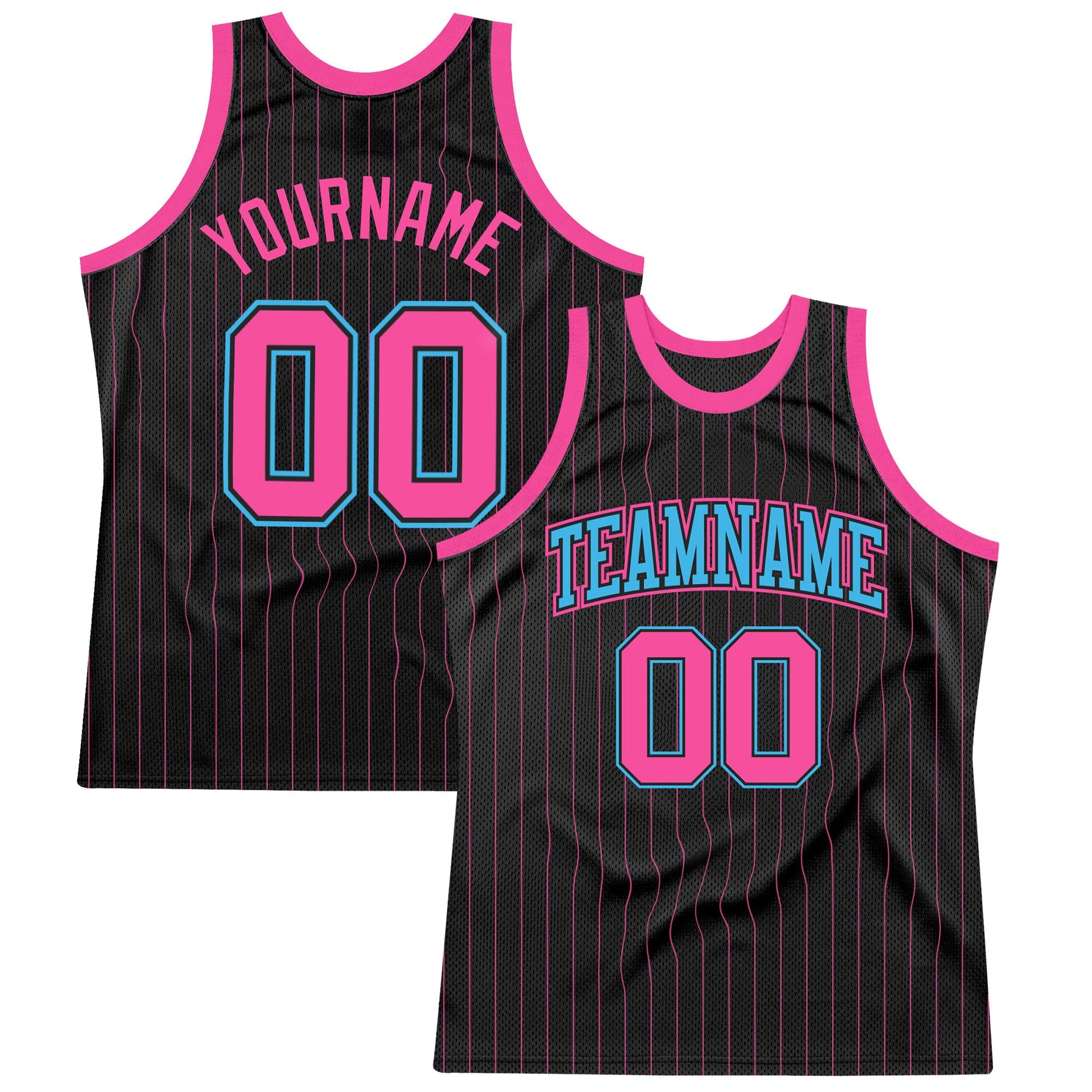 Custom Black Pink Pinstripe Pink-Sky Blue Authentic Basketball Jersey - Sky-Custom