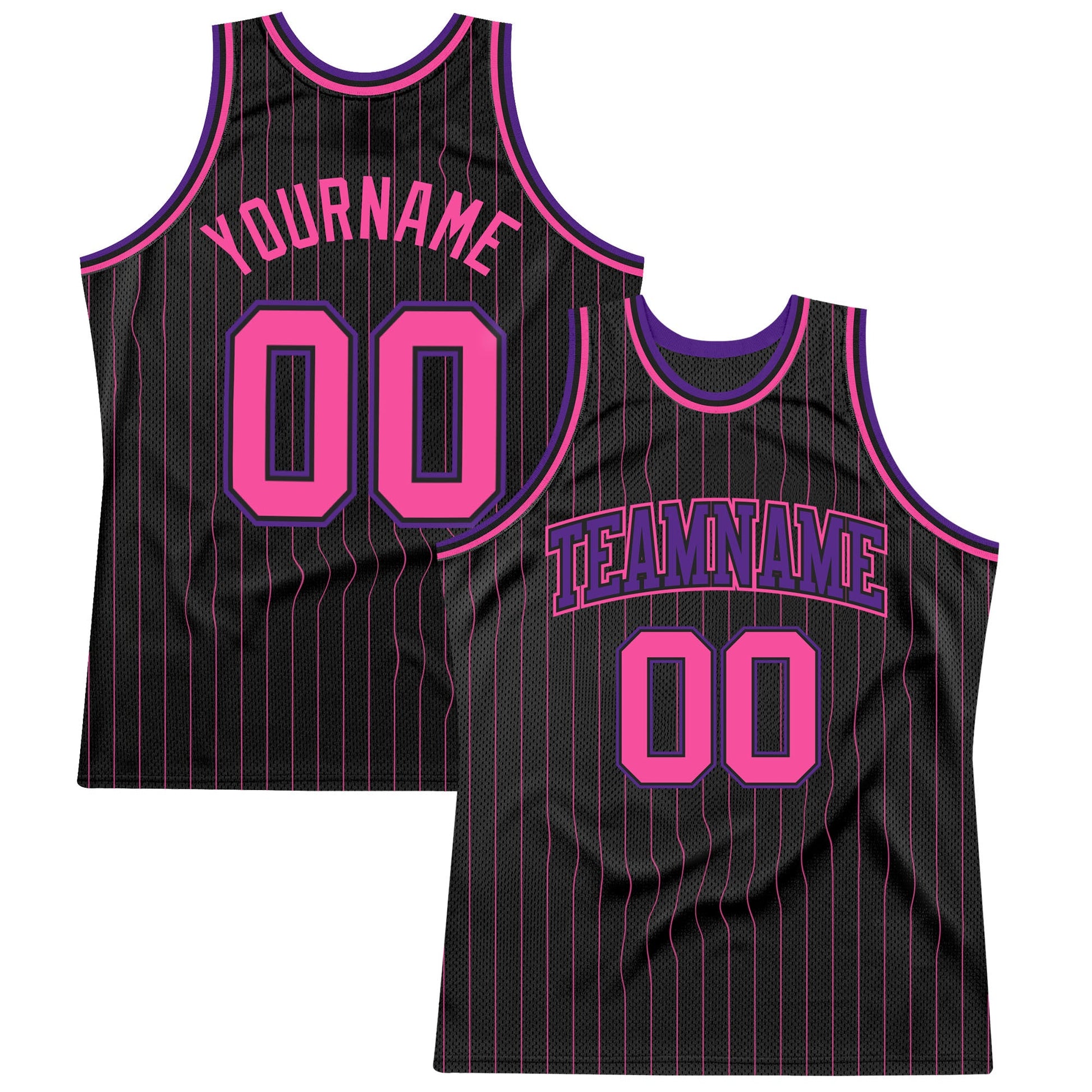 Custom Black Pink Pinstripe Pink-Purple Authentic Basketball Jersey - Sky-Custom