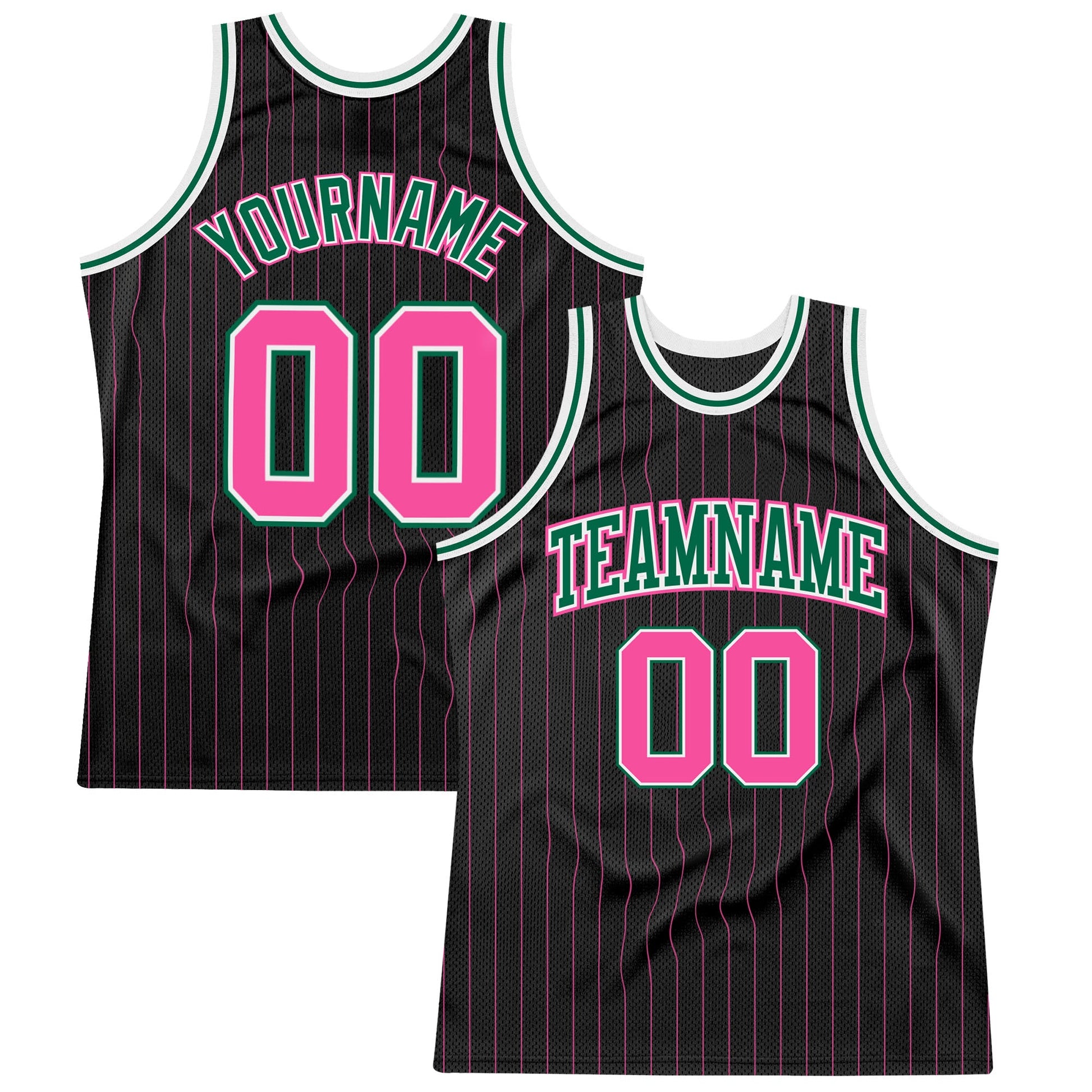 Custom Black Pink Pinstripe Pink-Kelly Green Authentic Basketball Jersey - Sky-Custom