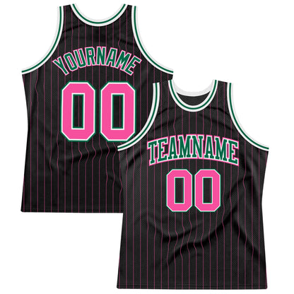 Custom Black Pink Pinstripe Pink-Kelly Green Authentic Basketball Jersey - Sky-Custom