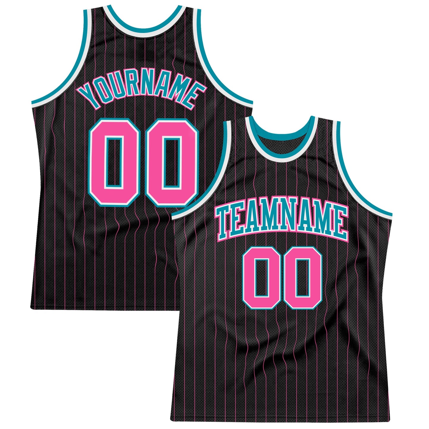 Custom Black Pink Pinstripe Pink-Teal Authentic Basketball Jersey - Sky-Custom