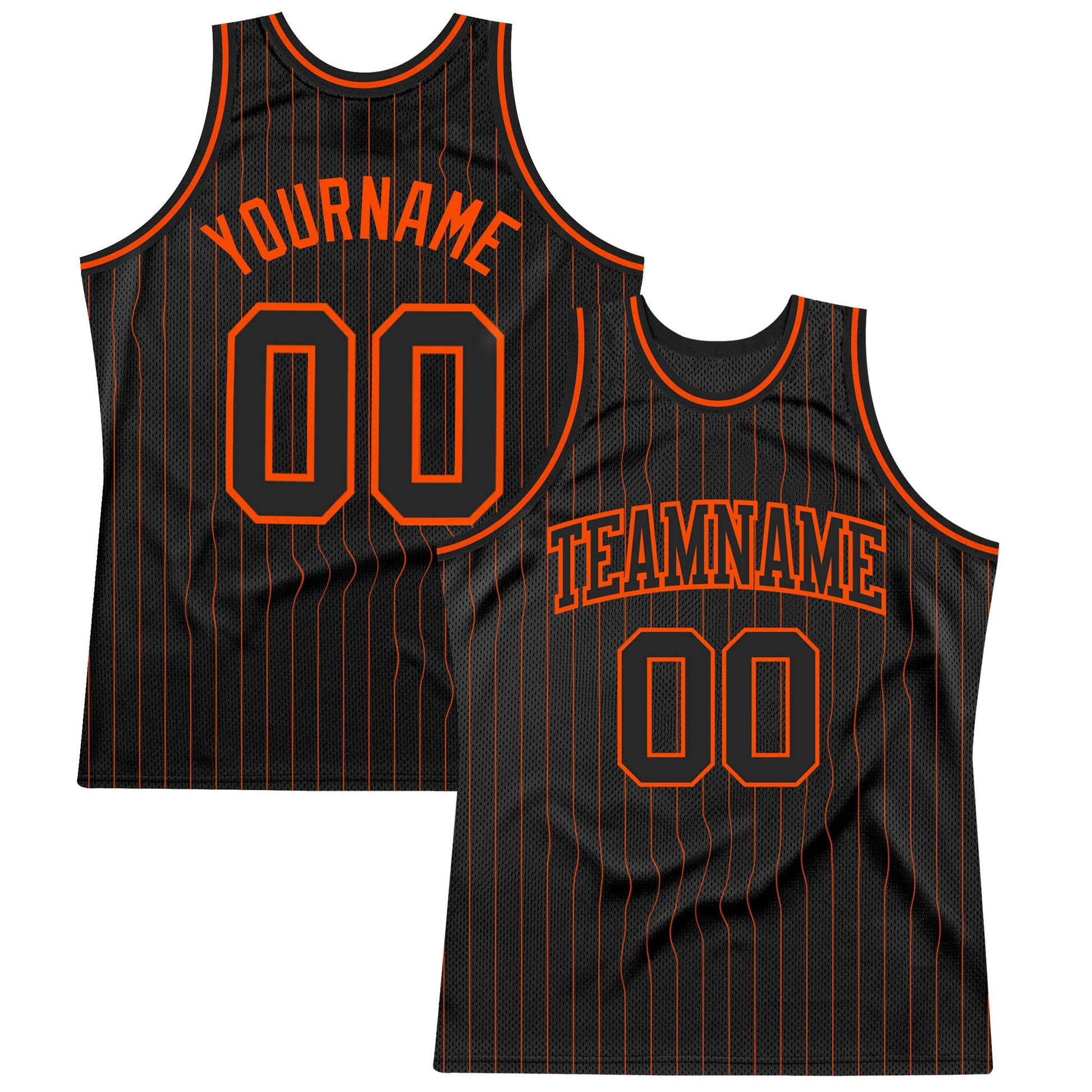 Custom Black Orange Pinstripe Black-Orange Authentic Basketball Jersey - Sky-Custom