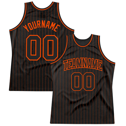Custom Black Orange Pinstripe Black-Orange Authentic Basketball Jersey - Sky-Custom