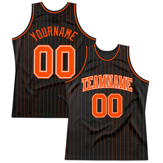 Custom Black Orange Pinstripe Orange-White Authentic Basketball Jersey - Sky-Custom