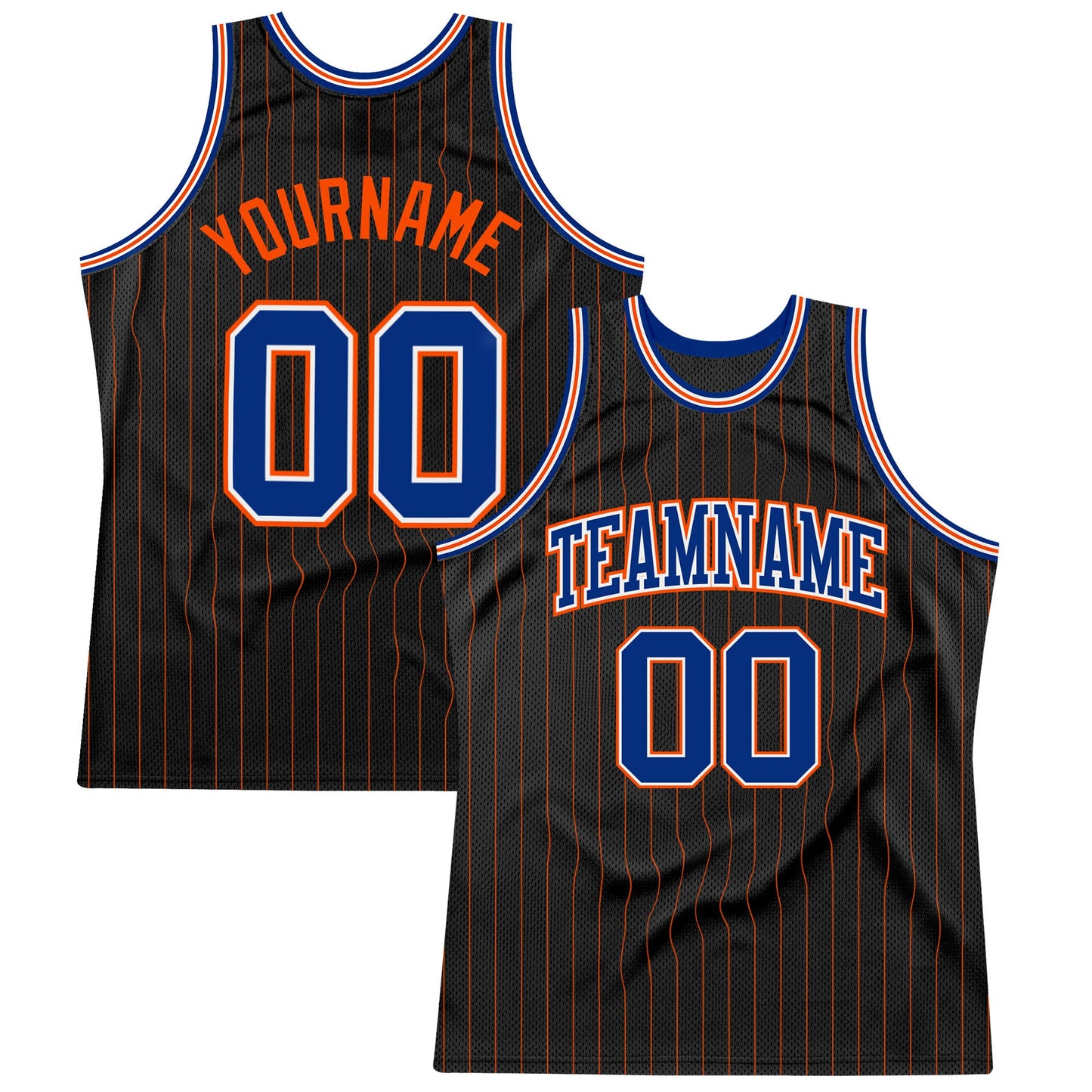 Custom Black Orange Pinstripe Royal-Orange Authentic Basketball Jersey - Sky-Custom