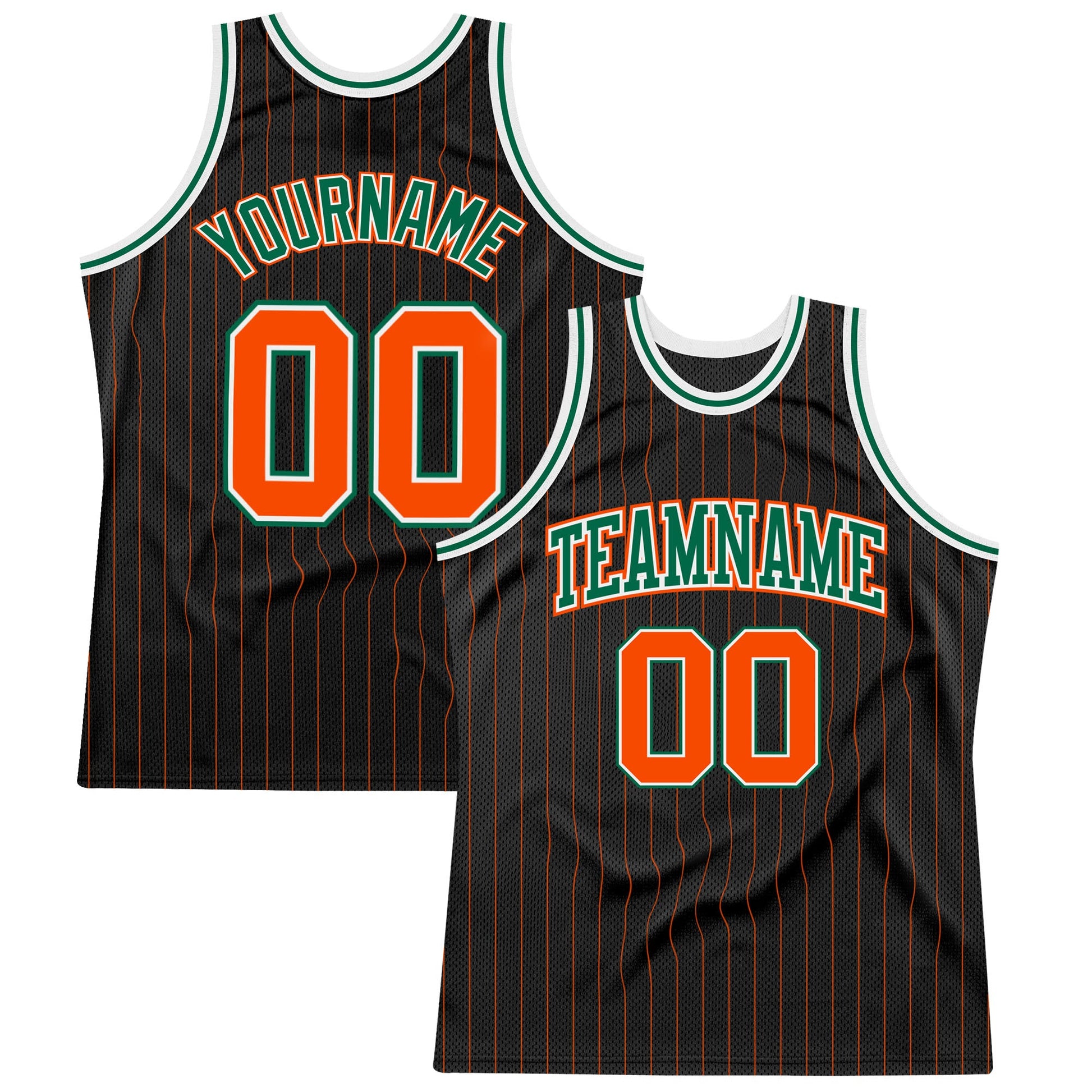Custom Black Orange Pinstripe Orange-Kelly Green Authentic Basketball Jersey - Sky-Custom