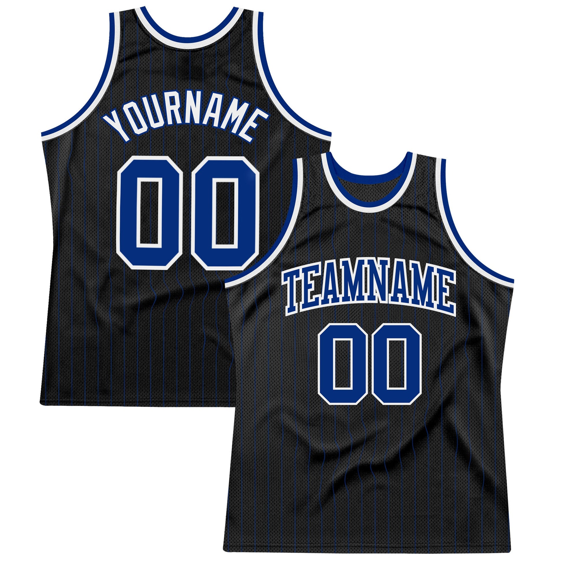 Custom Black Royal Pinstripe Royal-White Authentic Basketball Jersey - Sky-Custom