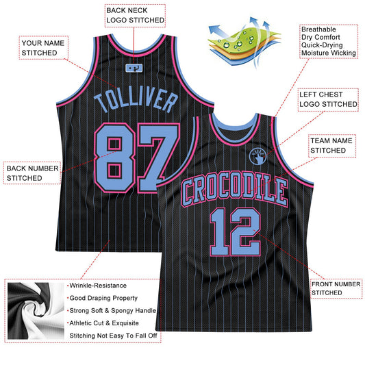 Custom Black Light Blue Pinstripe Light Blue-Pink Authentic Basketball Jersey - Sky-Custom