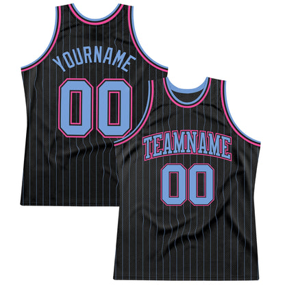 Custom Black Light Blue Pinstripe Light Blue-Pink Authentic Basketball Jersey - Sky-Custom