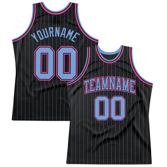 Custom Black Light Blue Pinstripe Light Blue-Pink Authentic Basketball Jersey - Sky-Custom