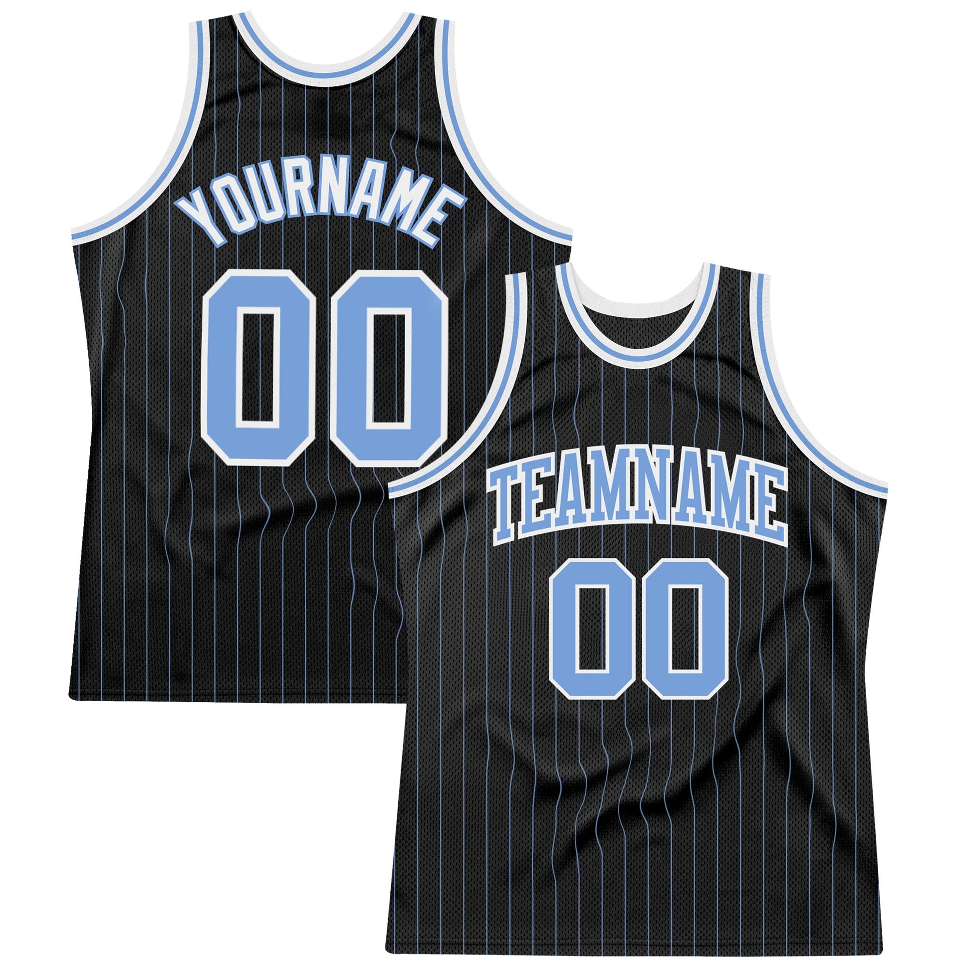 Custom Black Light Blue Pinstripe Light Blue-White Authentic Basketball Jersey - Sky-Custom