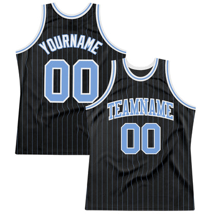Custom Black Light Blue Pinstripe Light Blue-White Authentic Basketball Jersey - Sky-Custom