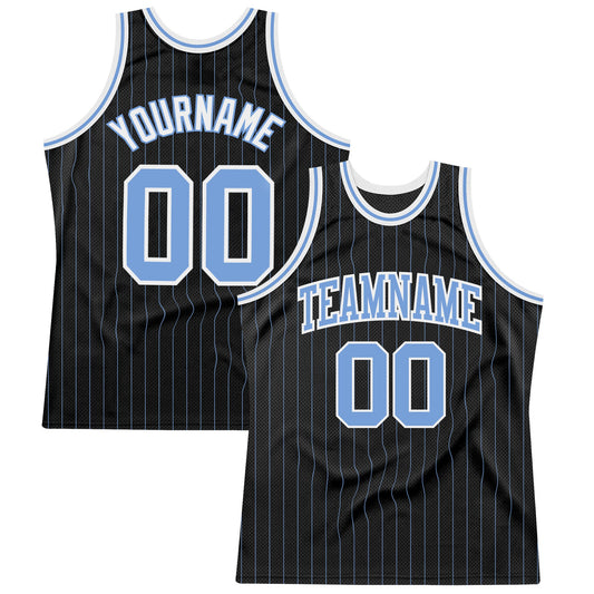 Custom Black Light Blue Pinstripe Light Blue-White Authentic Basketball Jersey - Sky-Custom