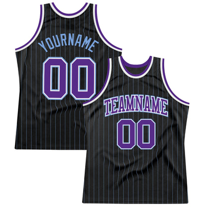 Custom Black Light Blue Pinstripe Purple-Light Blue Authentic Basketball Jersey - Sky-Custom